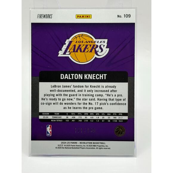 2024-25 Panini Revolution Dalton Knecht Rookie Fireworks Refractor/149 SP Lakers - Picture 2 of 2
